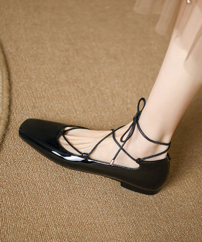 French Mulberry Lace Up Splicing Flats Square Toe French Mulberry Lace Up Splicing Flats Square Toe