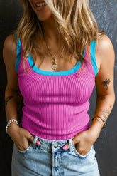 fröhliches rosa Colorblock-Strick-Tanktop