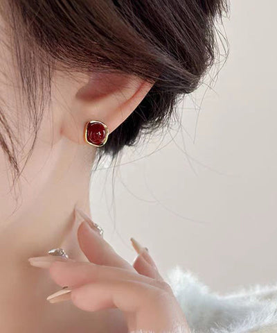 New Red Copper Overgild Red Bean Stud Earrings New Red Copper Overgild Red Bean Stud Earrings