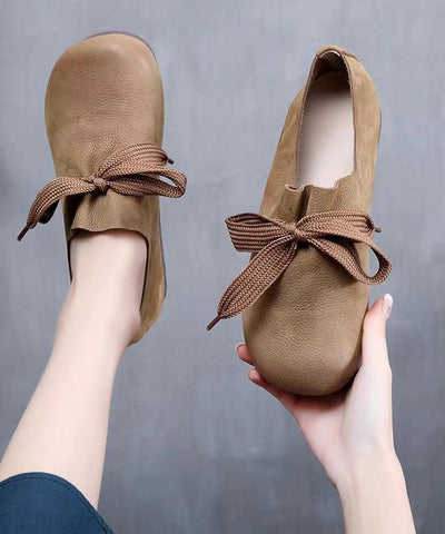 Handmade Retro Coffee Cowhide Leather Flats Shoes Handmade Retro Coffee Cowhide Leather Flats Shoes