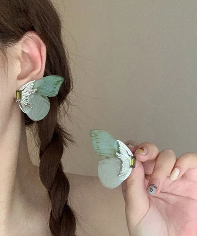 Oversize Light Green Sterling Silver Alloy Zircon Butterfly Stud Earrings Oversize Light Green Sterling Silver Alloy Zircon Butterfly Stud Earrings