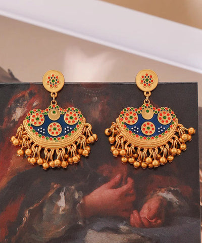 Pendientes colgantes con borlas de esmalte dorado antiguo azul retro  Pendientes colgantes con borlas de esmalte dorado antiguo azul retro