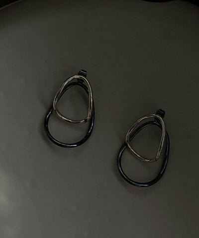 Loose Colorblock Sterling Silver Geometry Ellipse Hoop Earrings Loose Colorblock Sterling Silver Geometry Ellipse Hoop Earrings