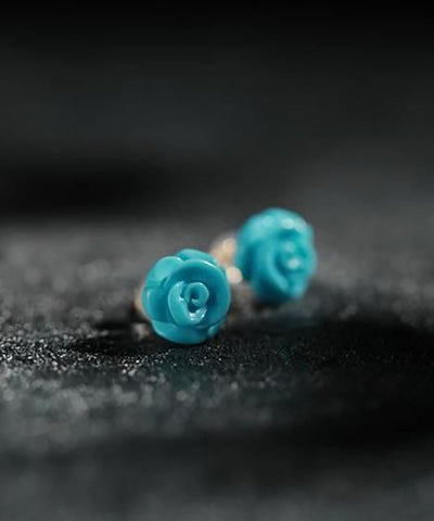 New Blue Sterling Silver Turquoise Rose Stud Earrings New Blue Sterling Silver Turquoise Rose Stud Earrings