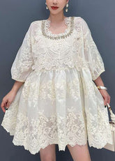 Elegante pulsera de manga larga con encaje de circonitas bordadas en albaricoque