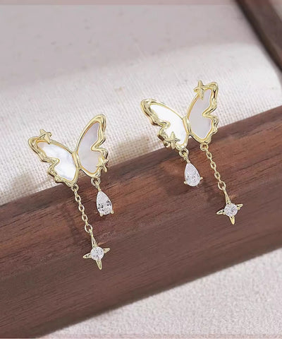 Original Design Gold Alloy Pearl Butterfly Star Tassel Drop Earrings Original Design Gold Alloy Pearl Butterfly Star Tassel Drop Earrings