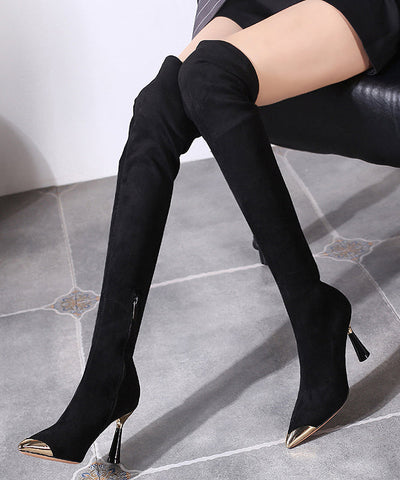 Black Stiletto Faux Leather Stylish Splicing Knee Boots Black Stiletto Faux Leather Stylish Splicing Knee Boots