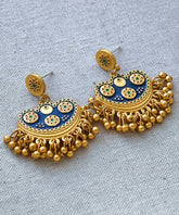 Chinese Style Gold Enamel Ancient Gold Tasse Drop Earrings
