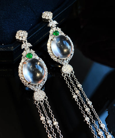 Modern Silk Sterling Silver Overgild Zircon Jade Tassel Drop Earrings Modern Silk Sterling Silver Overgild Zircon Jade Tassel Drop Earrings