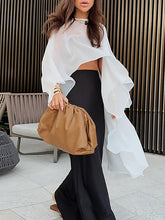 Capelet High-Low See-Through Solid Color Round-Neck Blouses&Shirts Tops