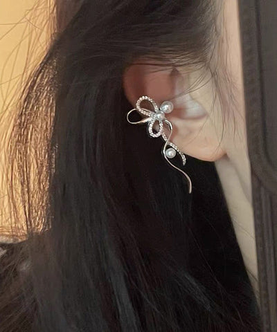Modern White Alloy Zircon Pearl Bow Stud Earrings Modern White Alloy Zircon Pearl Bow Stud Earrings