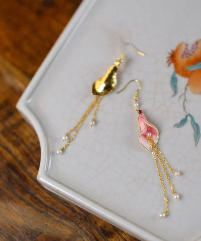 Beautiful Pink Sterling Silver Overgild Pearl Horseshoe Lotus Tassel Drop Earrings Beautiful Pink Sterling Silver Overgild Pearl Horseshoe Lotus Tassel Drop Earrings