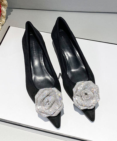 Black Splicing Suede Kitten Heel Shoes Pointed Toe Black Splicing Suede Kitten Heel Shoes Pointed Toe