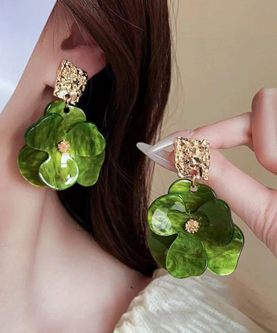 Original Design Green Acrylic Floral Drop Earrings Original Design Green Acrylic Floral Drop Earrings