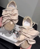 Lässige flache Schuhe mit Schleife für Damen aus Aprikosen-Wildleder