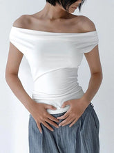 Damen Sommer Casual Kurzarm Crop Tops Einfarbig Off Shoulder Boot-Ausschnitt Rückenfrei Slim Fit Tops Streetwear