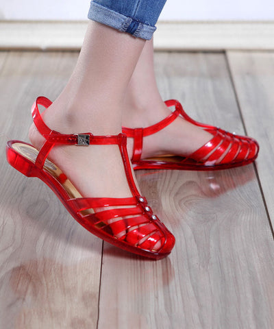 Bohemian Red Hollow Out Walking Sandals Buckle Strap Bohemian Red Hollow Out Walking Sandals Buckle Strap