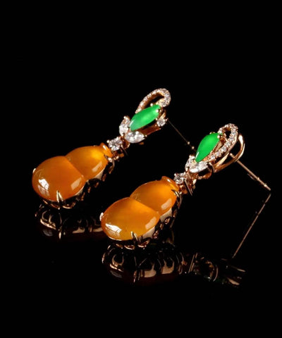 Regular Orange Sterling Silver Overgild Zircon Jade Gourd Drop Earrings Regular Orange Sterling Silver Overgild Zircon Jade Gourd Drop Earrings