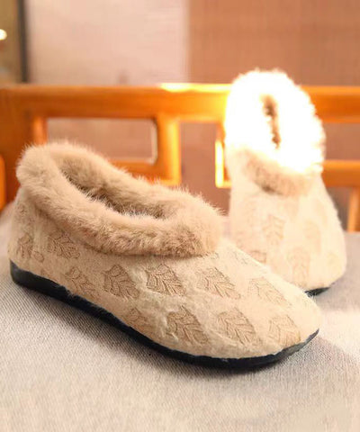 Zapatos planos cómodos de tela de algodón morado con empalme y forro de lana afelpada  Zapatos planos cómodos de tela de algodón morado con empalme y forro de lana afelpada