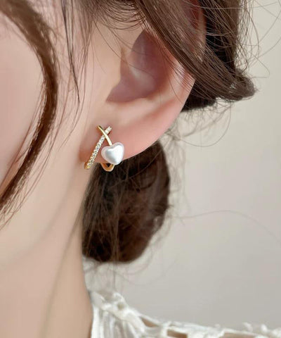 Pendientes de plata de ley dorada con circonitas y perlas  Pendientes de plata de ley dorada con circonitas y perlas
