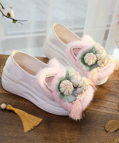 Original Design White Tassel Nail Bead Platform Shoes Original Design White Tassel Nail Bead Platform Shoes