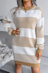 Eleganter gestreifter Pullover mit geteiltem Schnitt und kontrastierendem O-Ausschnitt (ohne Gürtel)
