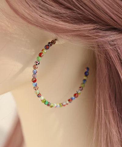 Oversize Rainbow Stainless Steel Coloured Glaze Beading Hoop Earrings Oversize Rainbow Stainless Steel Coloured Glaze Beading Hoop Earrings