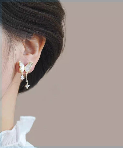 Original Design Gold Alloy Pearl Butterfly Star Tassel Drop Earrings Original Design Gold Alloy Pearl Butterfly Star Tassel Drop Earrings