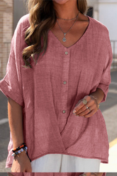 Fashion Solid Split Joint V Neck Tops(6 Colors)