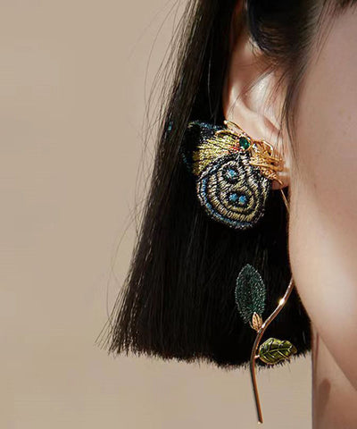 Handmade Colorblock Sterling Silver Overgild Embroidery Butterfly Detachable Drop Earrings Handmade Colorblock Sterling Silver Overgild Embroidery Butterfly Detachable Drop Earrings