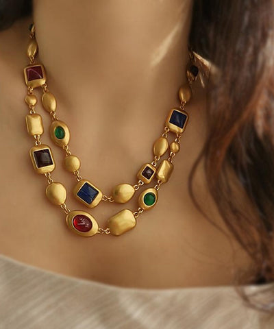 Collar de moda con bicapa de esmalte de colores y cobre dorado  Collar de moda con bicapa de esmalte de colores y cobre dorado