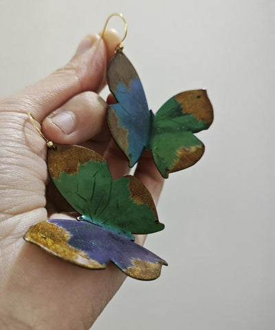 Handmade Green Sterling Silver Overgild Butterfly Drop Earrings Handmade Green Sterling Silver Overgild Butterfly Drop Earrings