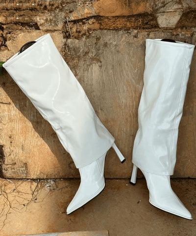 Schwarze Kunstleder Stiletto Heels Stiefel Fashion Splicing  Schwarze Kunstleder Stiletto Heels Stiefel Fashion Splicing