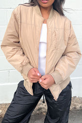 Prenda exterior de cuello en U con cremallera y bolsillo liso de calle