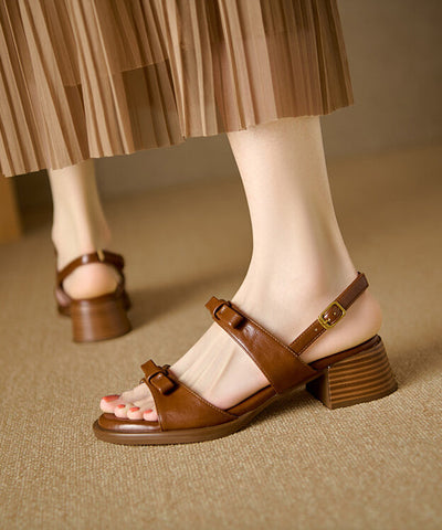 Boutique Brown Sandals Chunky Cowhide Leather Peep Toe Boutique Brown Sandals Chunky Cowhide Leather Peep Toe