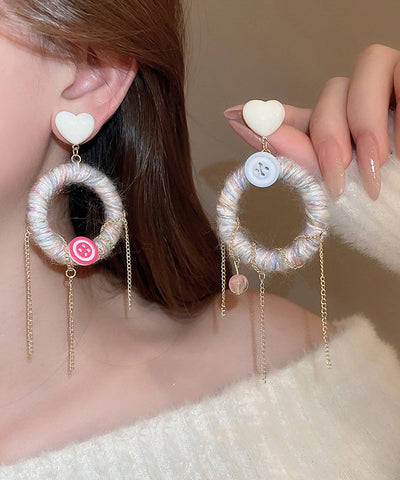 Oversize White Acrylic Alloy Resin Yarn Love Tassel Drop Earrings Oversize White Acrylic Alloy Resin Yarn Love Tassel Drop Earrings