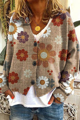 Cárdigan de punto de manga larga con botones estampados divertidos