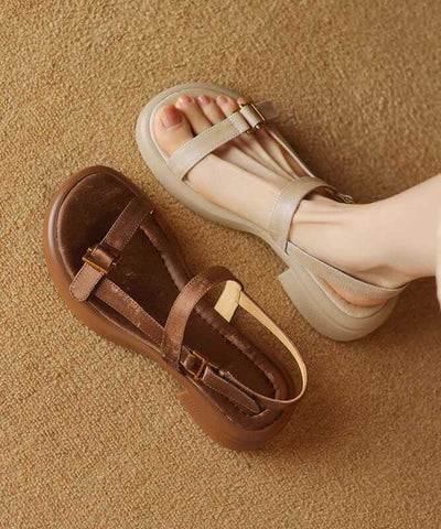 Apricot Chunky Cowhide Leather Casual Splicing Sandals Apricot Chunky Cowhide Leather Casual Splicing Sandals