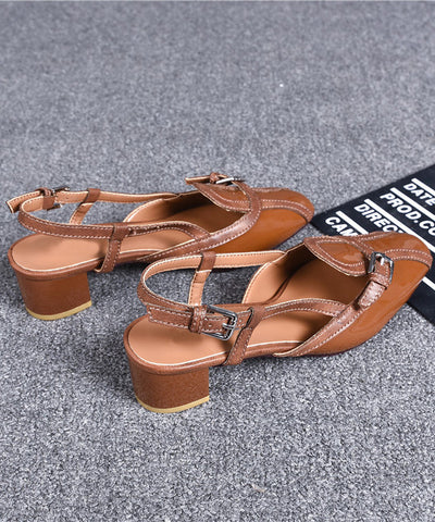 Brown French Splicing Chunky Sandals Hollow Out Brown French Splicing Chunky Sandals Hollow Out