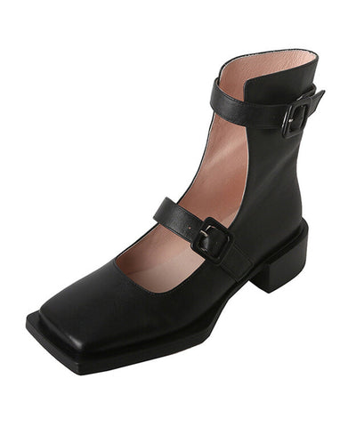 Black Chunky Cowhide Leather Classy Splicing Sandals Boots Black Chunky Cowhide Leather Classy Splicing Sandals Boots