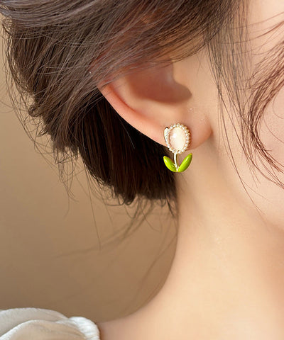 Original Design Pink Sterling Silver Alloy Tulip Stud Earrings Original Design Pink Sterling Silver Alloy Tulip Stud Earrings