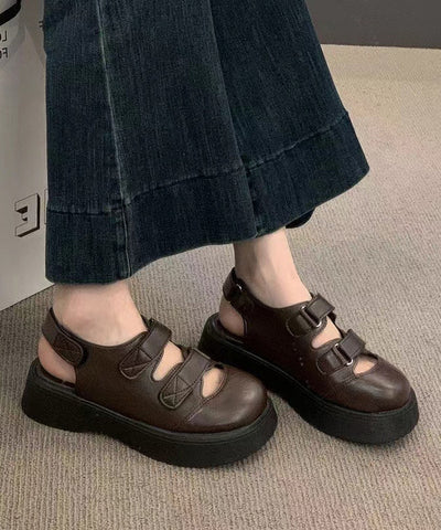 Casual Brown Faux Leather Sandals Splicing Hollow Out Sandals Casual Brown Faux Leather Sandals Splicing Hollow Out Sandals