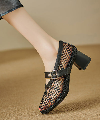 Boutique Black Buckle Strap Hollow Out Chunky Heel Sandals Boutique Black Buckle Strap Hollow Out Chunky Heel Sandals