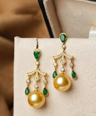 Fine Green Sterling Silver Overgild Zircon Pearl Tassel Drop Earrings Fine Green Sterling Silver Overgild Zircon Pearl Tassel Drop Earrings