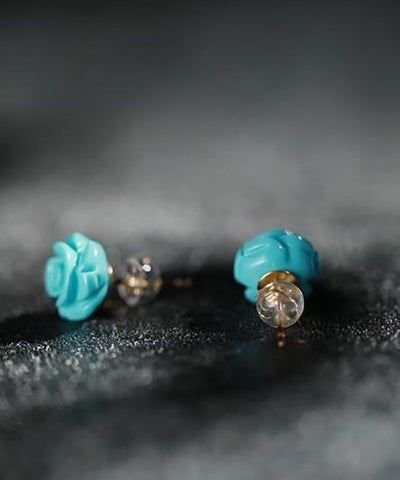 New Blue Sterling Silver Turquoise Rose Stud Earrings New Blue Sterling Silver Turquoise Rose Stud Earrings