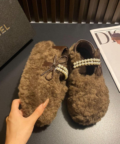 Leopard Faux Fur Stylish Splicing Nail Bead Flat Feet Shoes Leopard Faux Fur Stylish Splicing Nail Bead Flat Feet Shoes