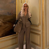 Blazer mit Puffärmeln, weite Hose, zweiteiliges Büro-Set