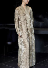 Französisch Print Button Patchwork Seidenblusen Lange Kleider Herbst