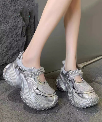 Fashion Silver Platform Sequins Zircon Breathable Mesh Sport Shoes Fashion Silver Platform Sequins Zircon Breathable Mesh Sport Shoes