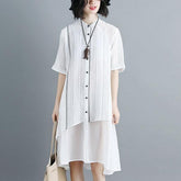 Damen Stehkragen Einreihiges Streifen Schwarzes Kleid